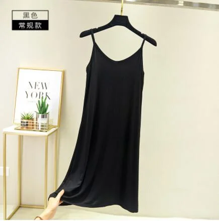 2020 summer Woman Spaghetti Strap Dress Casual sleeveless Modal dress Women Plus size Loose a-line Solid color V-neck long dress
