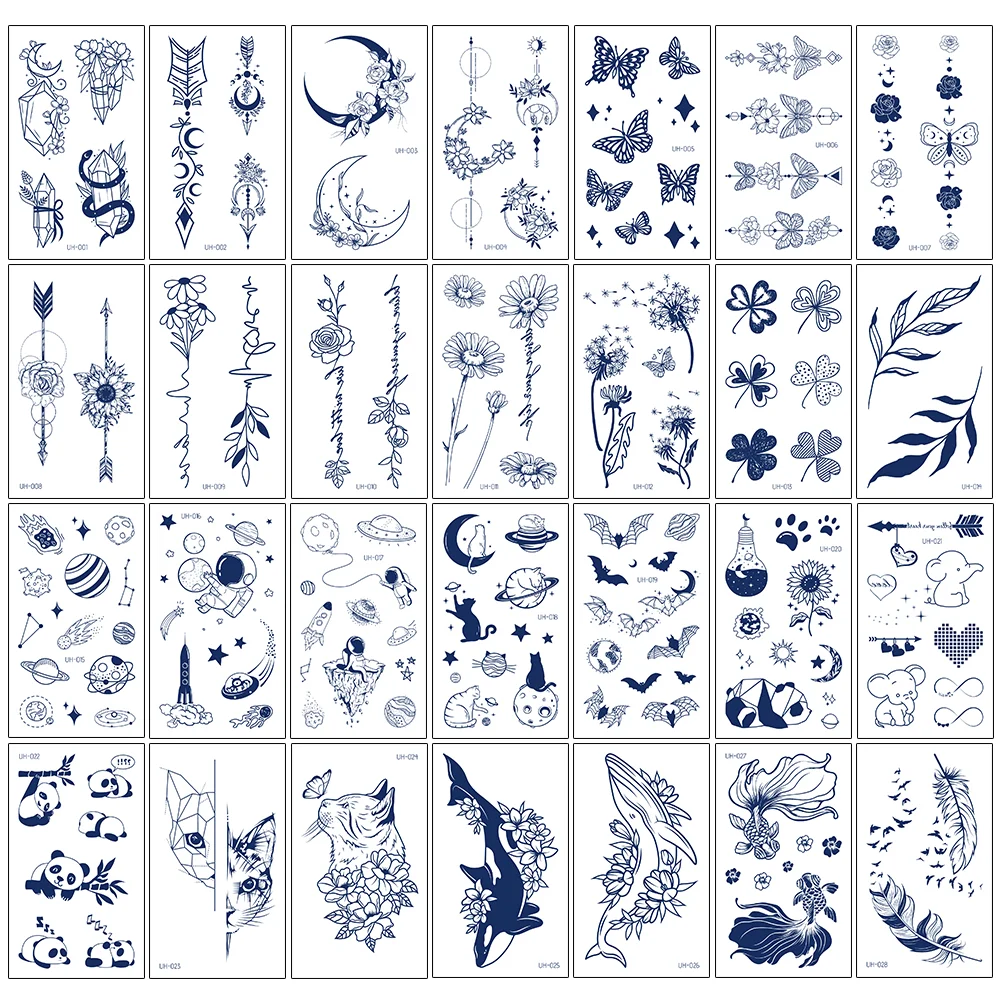 Sdrawing Stickers Semi-permanent Juice Lasting Tattoo Blue Butterfly Fake Waterproof Tattoos Temporary Women Arm Chest Body Art