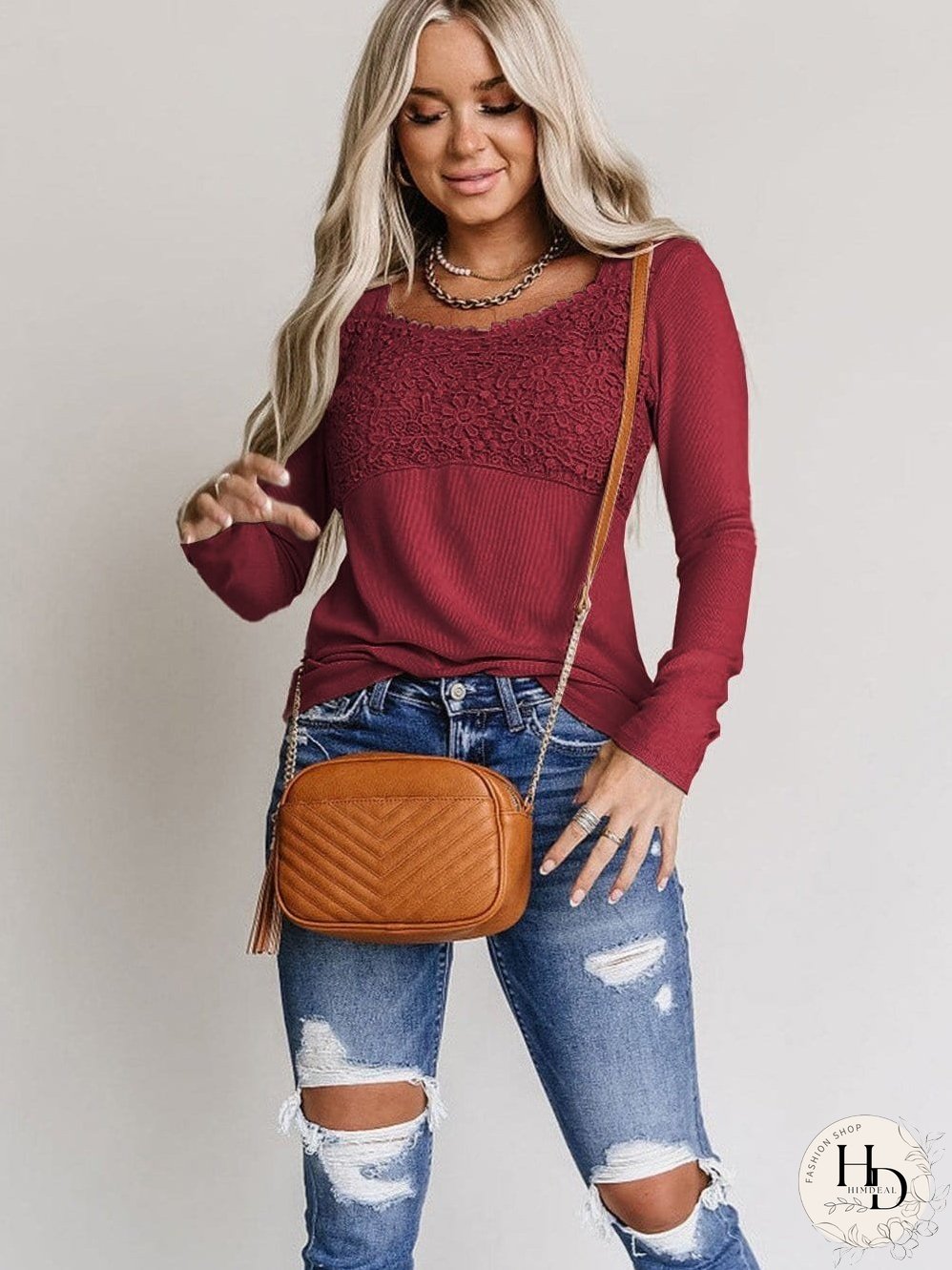 Women's Casual Printed Blouse with V-Neck