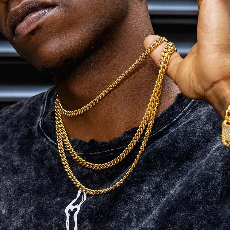 6mm Miami Cuban Set in 18K Gold for Men's Chain