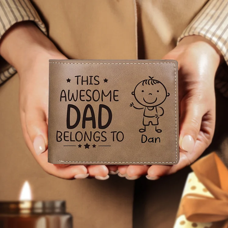 1 Name-Personalized Doll Customized Leather Men's Wallet Customized Name Folding Wallet With Gift Box for Dad