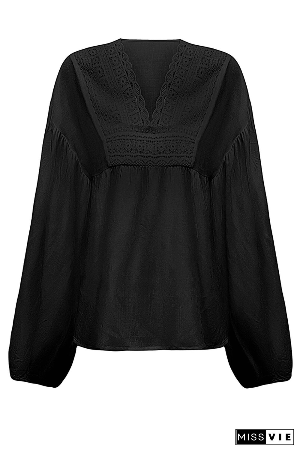 Lace Crochet Lantern Sleeves Chiffon Blouse