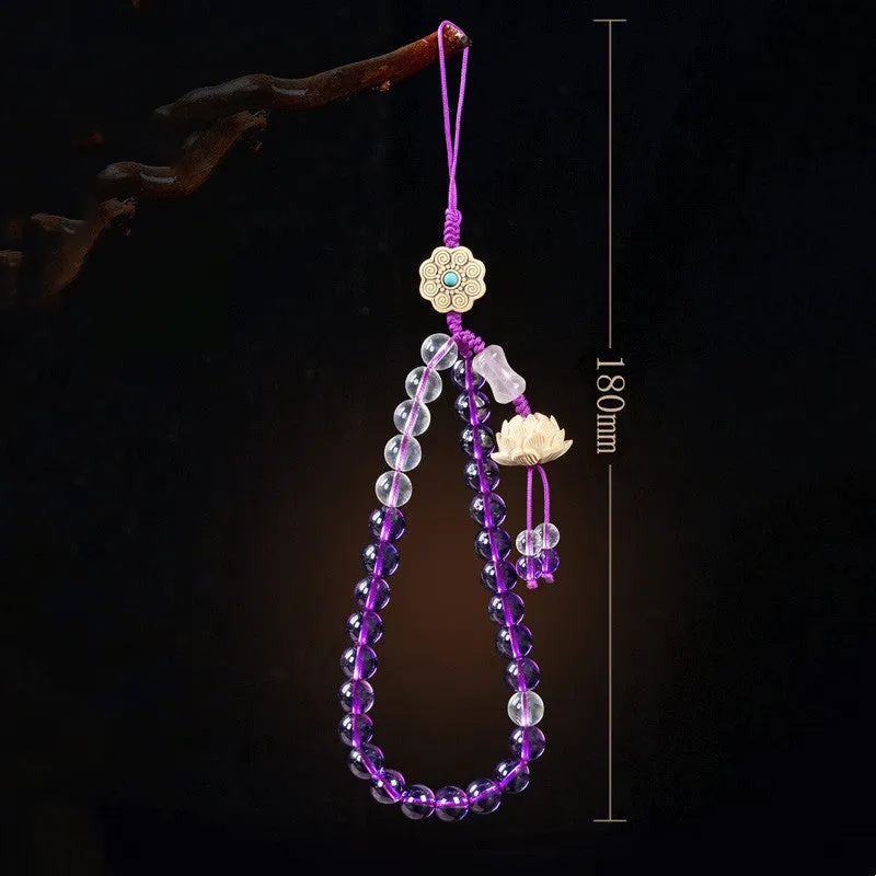 Amethyst Crystal Lotus Healing Balance Phone Decoration
