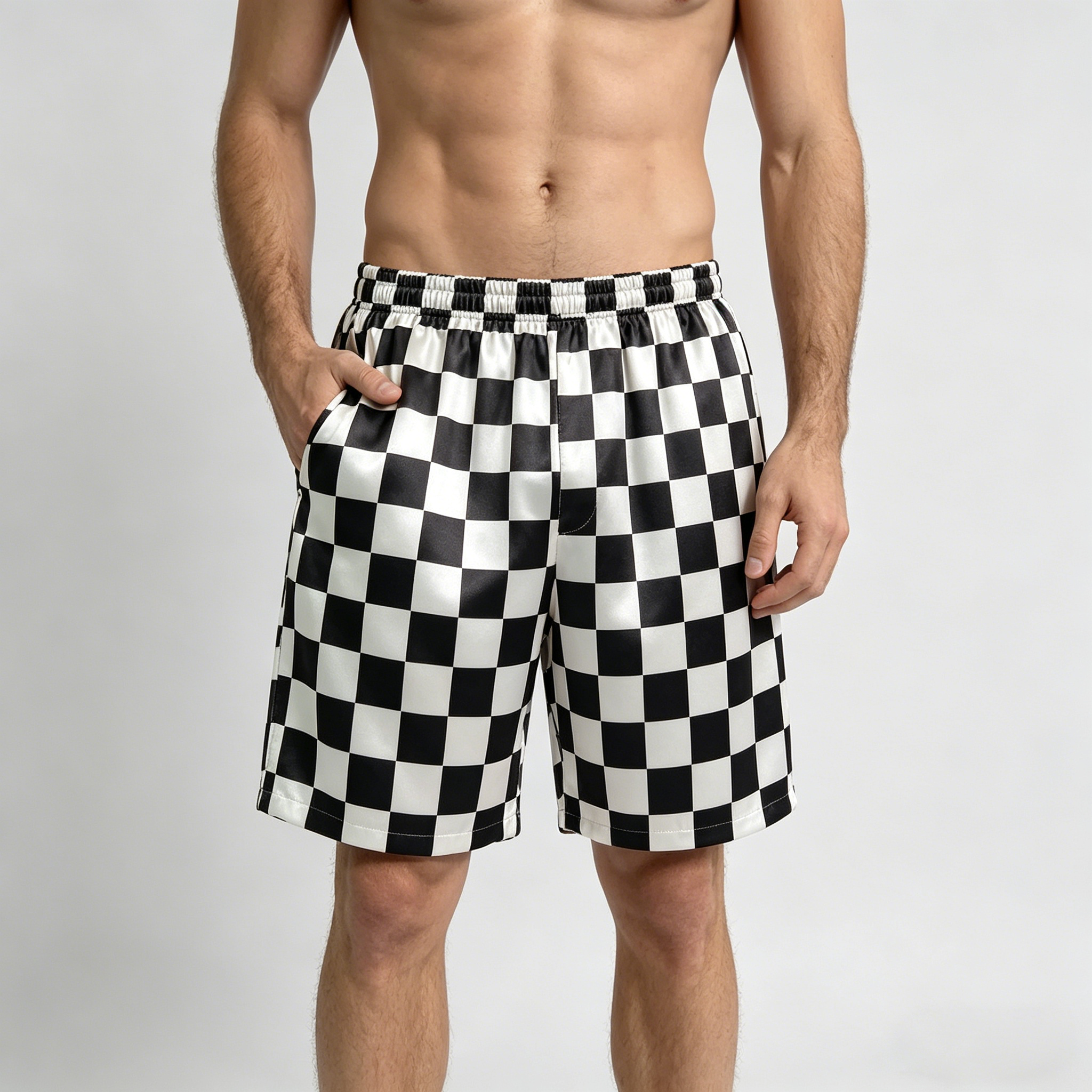Men's Silk Shorts All-Day Wear for Beach, Home, Sports & Holiday Checkered REAL SILK LIFE