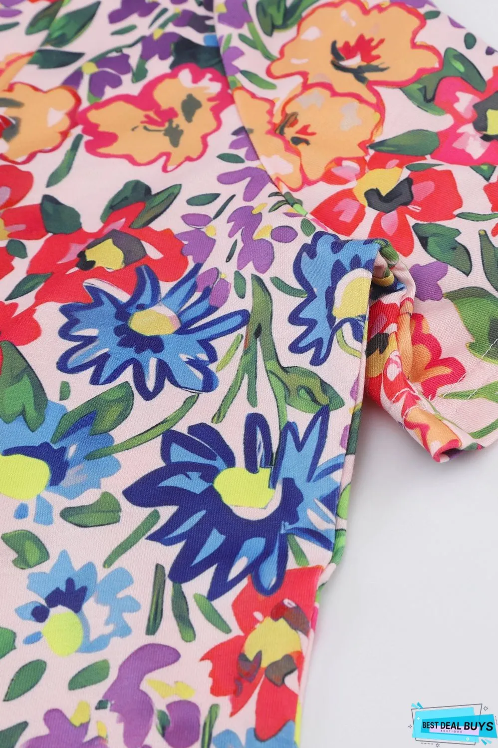 Floral Round Neck Short Sleeve Dress