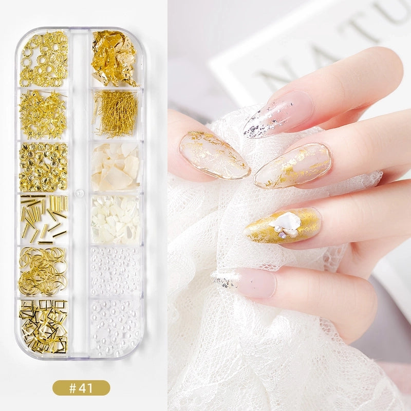 Nail Jewelry Rhinestone Flat Bottom Drill Hollow Nail Stick Drill Sequins Colored Diamond Flat Bottom Pearl Shell Japanese Series