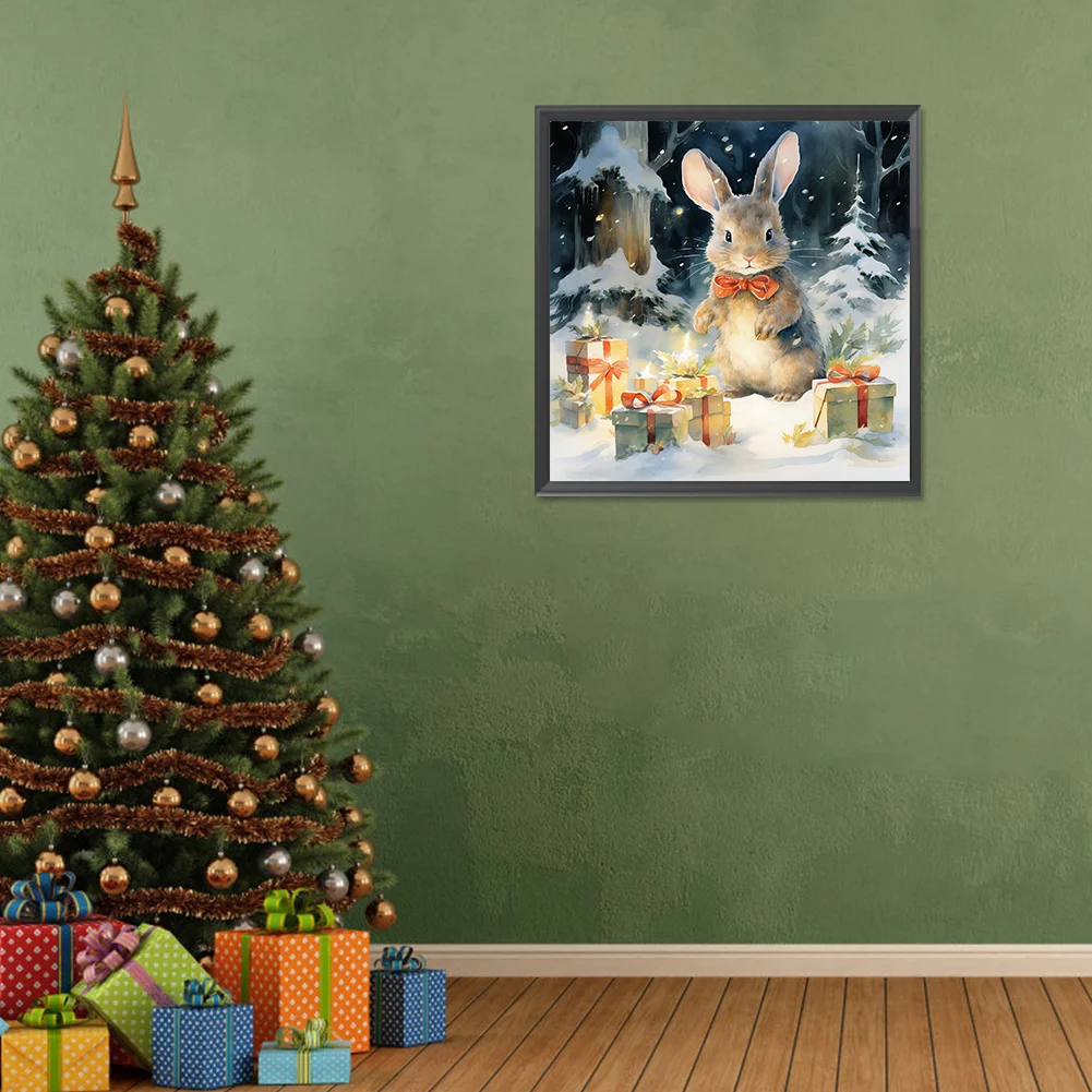 Diamond Painting - Full Round Drill - Winter Gift Bunny(Canvas|30*30cm)