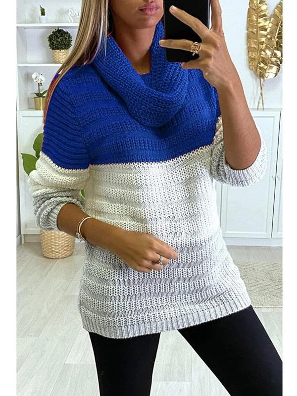 Women's Casual Stitching Round neck Bib Sweater Top