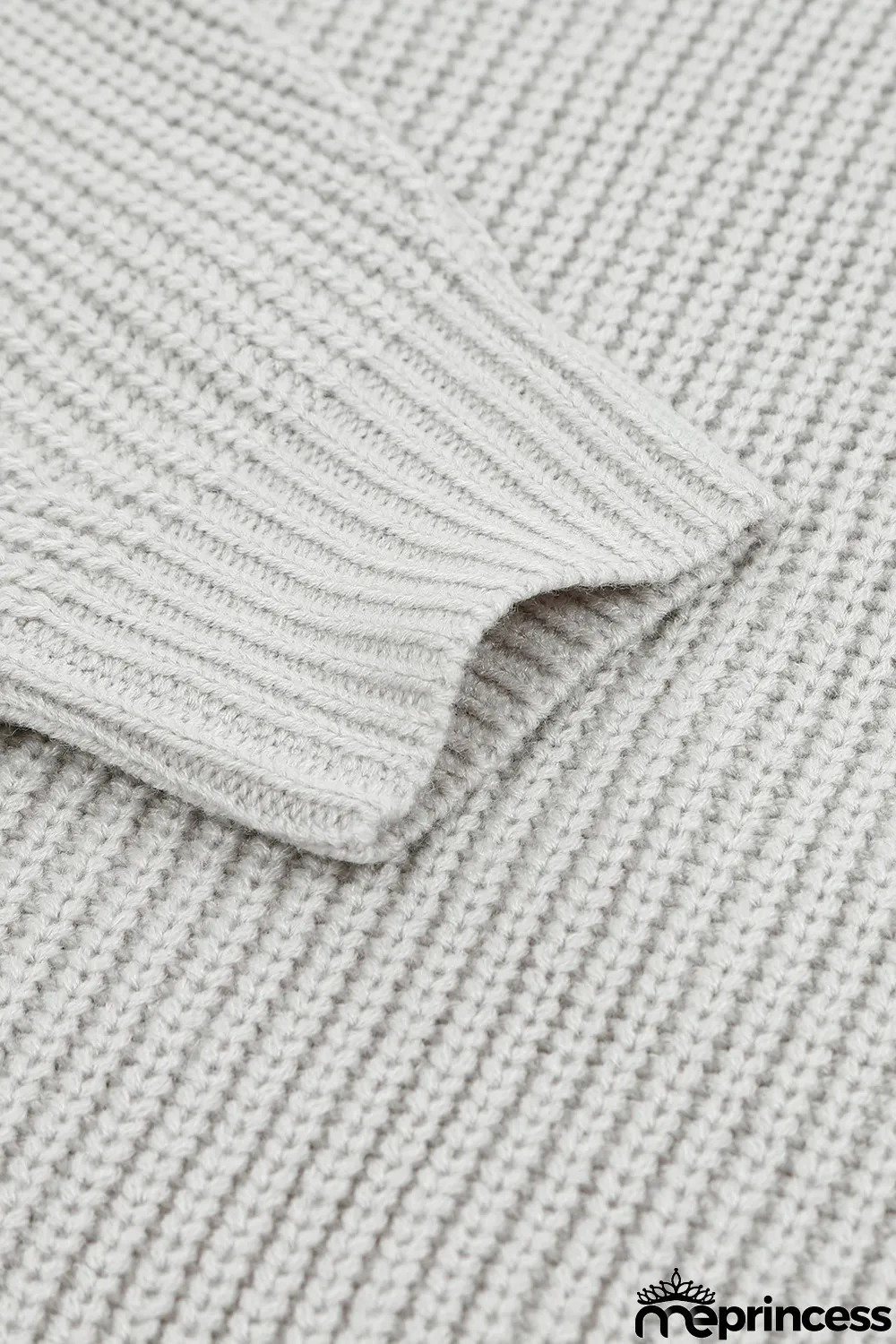 Gray High Neck Drop Shoulder Plain Sweater