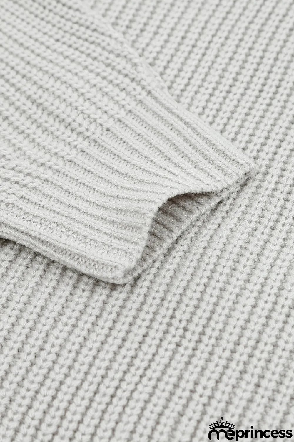 Gray High Neck Drop Shoulder Plain Sweater