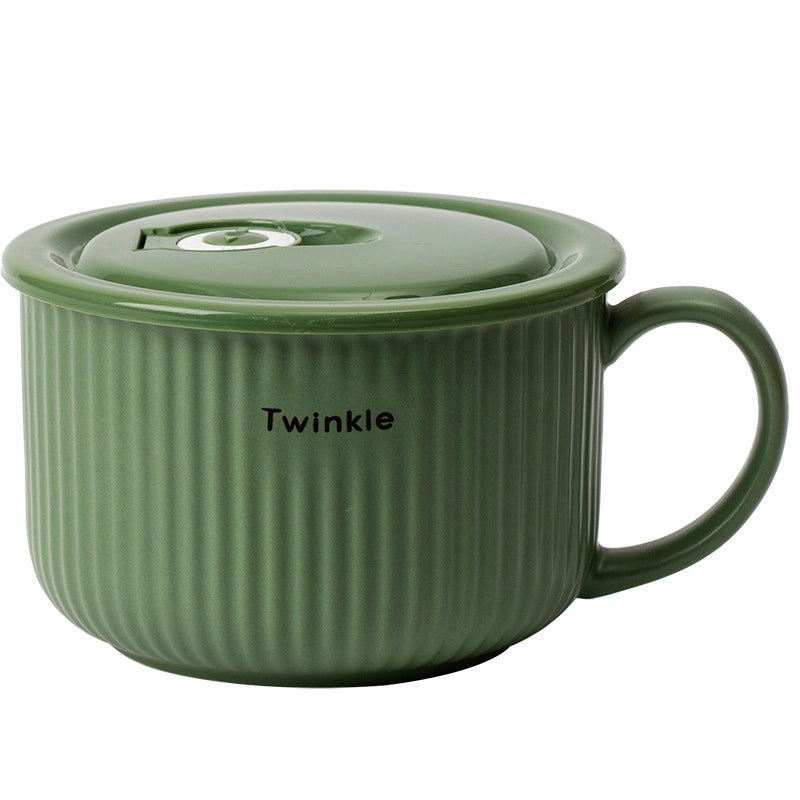 Sean Ceramic Instant Noodle Bowl With Lid Japanese Instant Noodle Cup For Student Dormitory