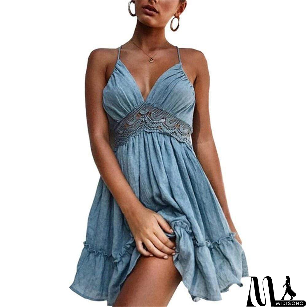 MidiSono - Boho Vrouwen Jurken Spaghetti Strap Backless Elegante Beach Zonnejurk