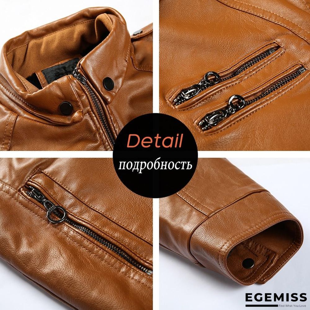 Men New Casual Thick Fleece Pockets Leather Jacket Coat Men PU Leather Motorcycle Vintage Faux Leather Jackets | EGEMISS