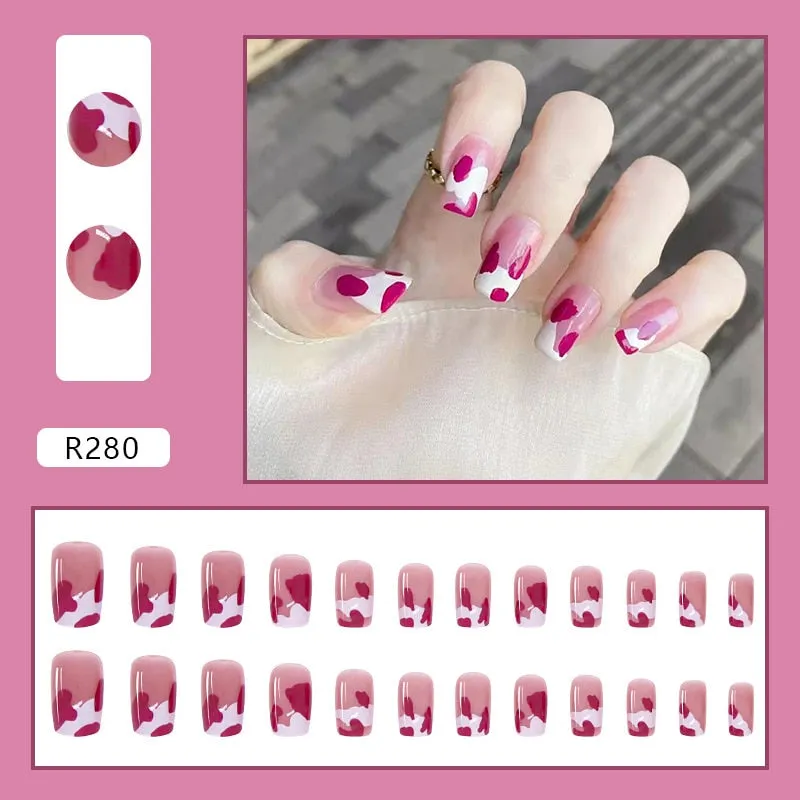 Fake Nail Patch Short Paragraph Ballet Nails Green & White color Finished Nail Piece 24PCS Glue Type nails set free shipping-Nail Inspo