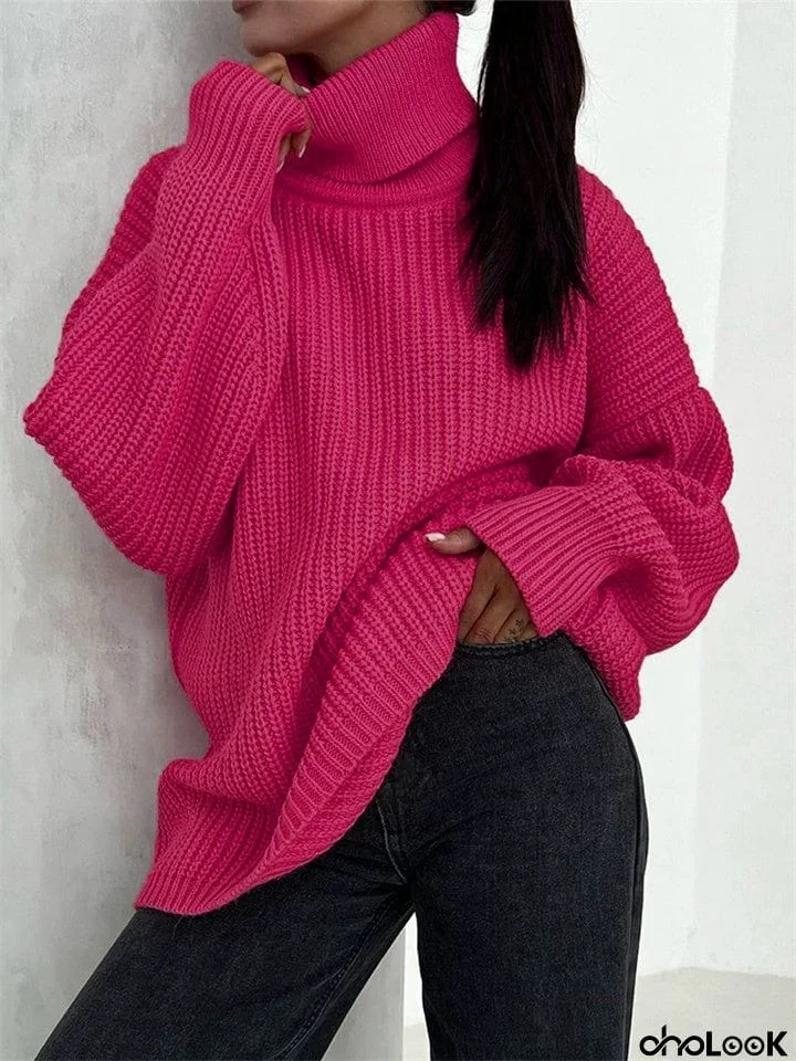 Thick Casual Turtleneck Solid Color Knitted Sweater