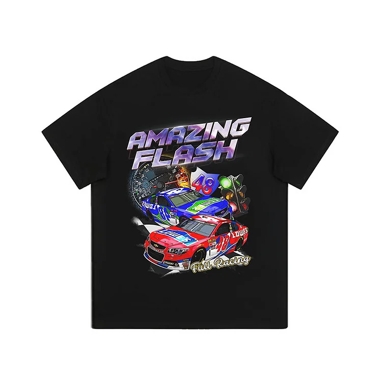 Retro Racing Print Loose Short Sleeve T-Shirt at Hiphopee