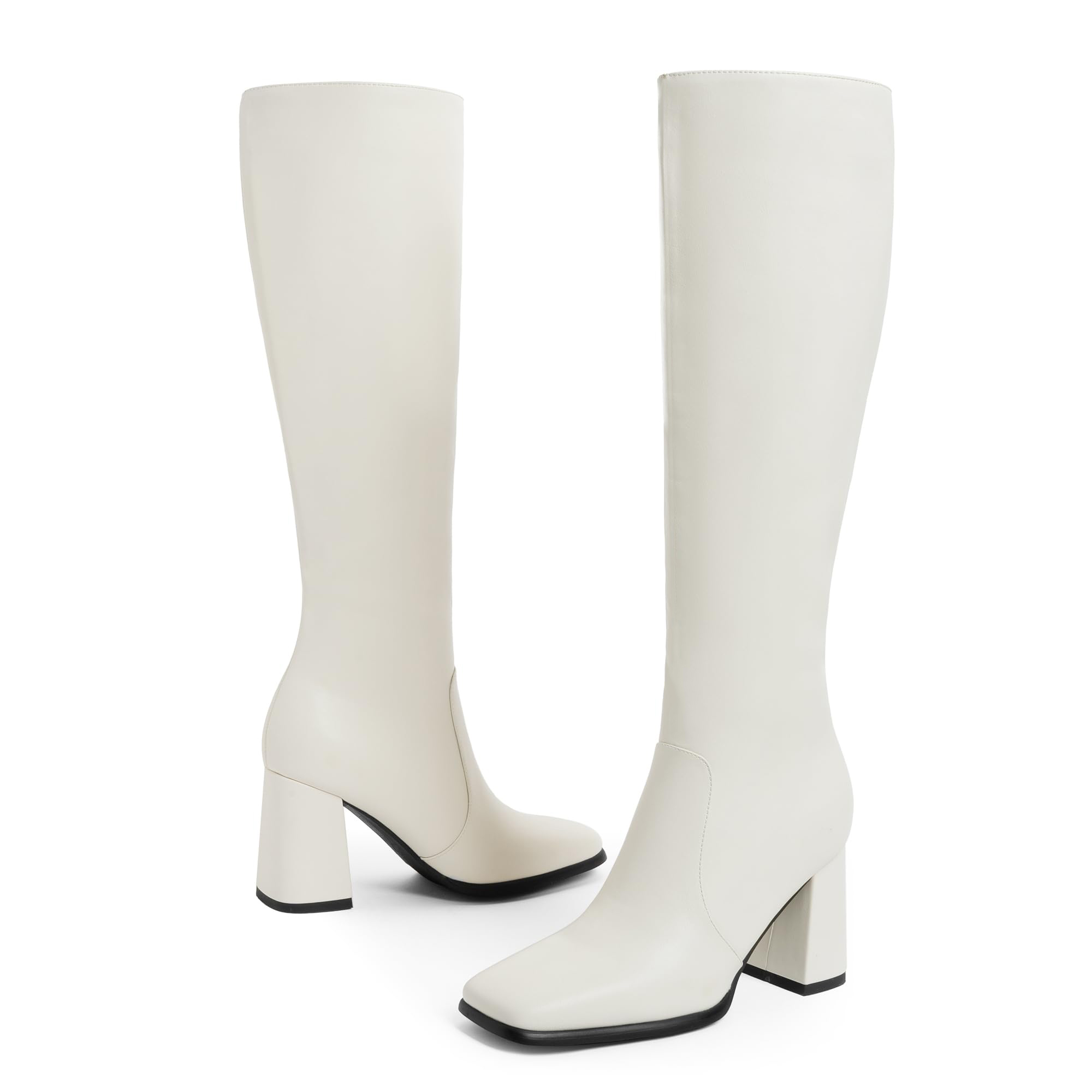 70mm Women's Knee Boots Block Chunky Heels Zipper Fashion Sexy Daily Matte Boot-MERUMOTE