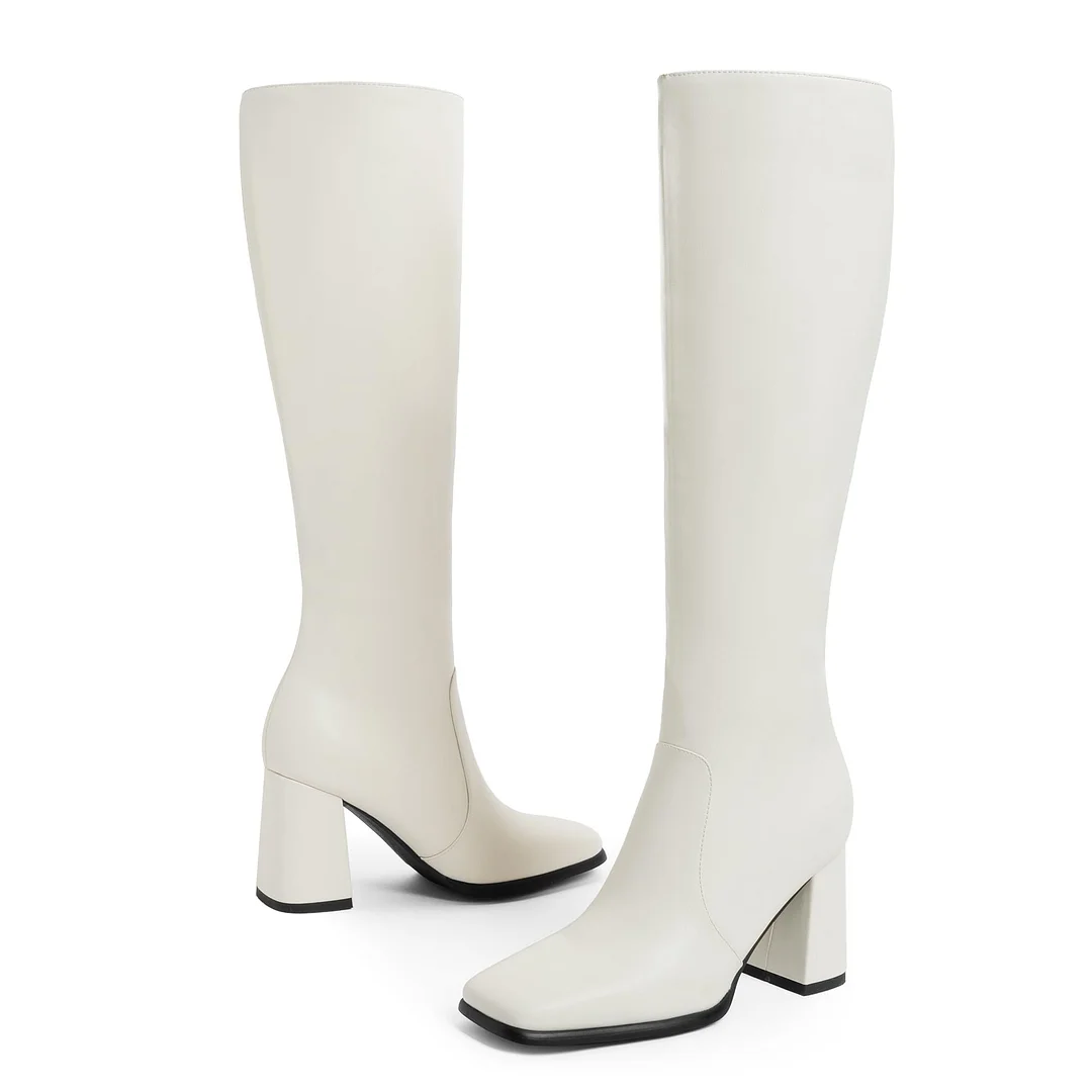 70mm Women's Knee Boots Block Chunky Heels Zipper Fashion Sexy Daily Matte Boot-MERUMOTE