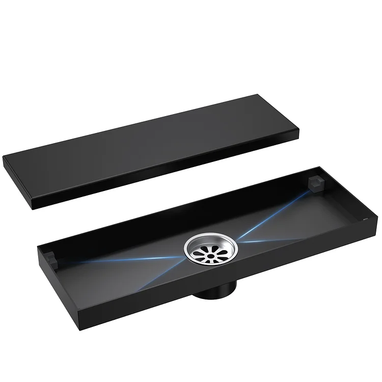 SFS-3068-BK The EVERSTEIN matte black 11.8inch x 3.8 inch rectangular stainless steel floor drain