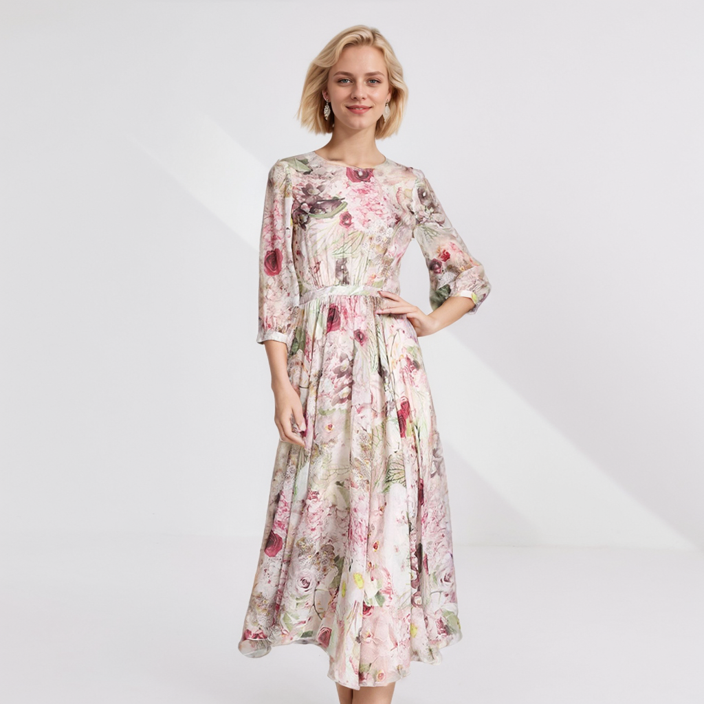 Women's Silk Maxi Dress Floral French Style REAL SILK LIFE