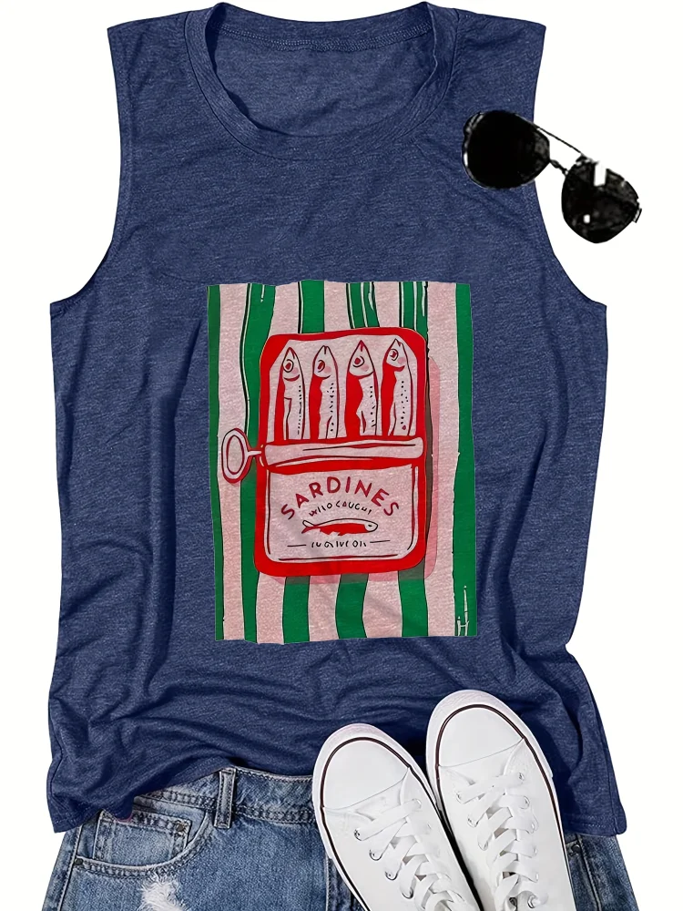 Fashion Printed Soft And Skin-Friendly Breathable Sleeveless Tank Top, Women's Comfort Top, Simple And Stylish, Versatile And Classic Vest, Sleeveless Shirt, Hawaii, For The Beach Vacation, Summer Festival Essential