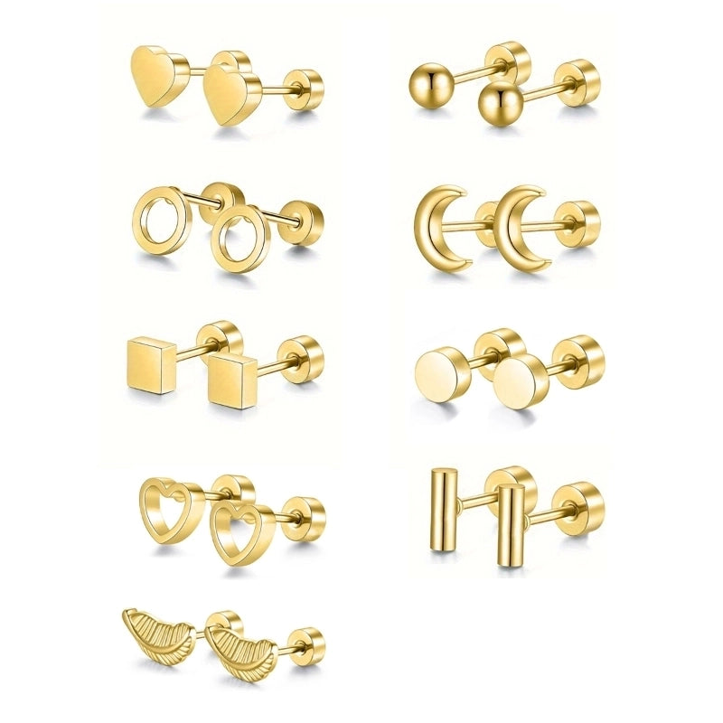 1 Pair Minimalist Moon Heart Shape Plating 304 Stainless Steel 18K Gold Plated Ear Studs