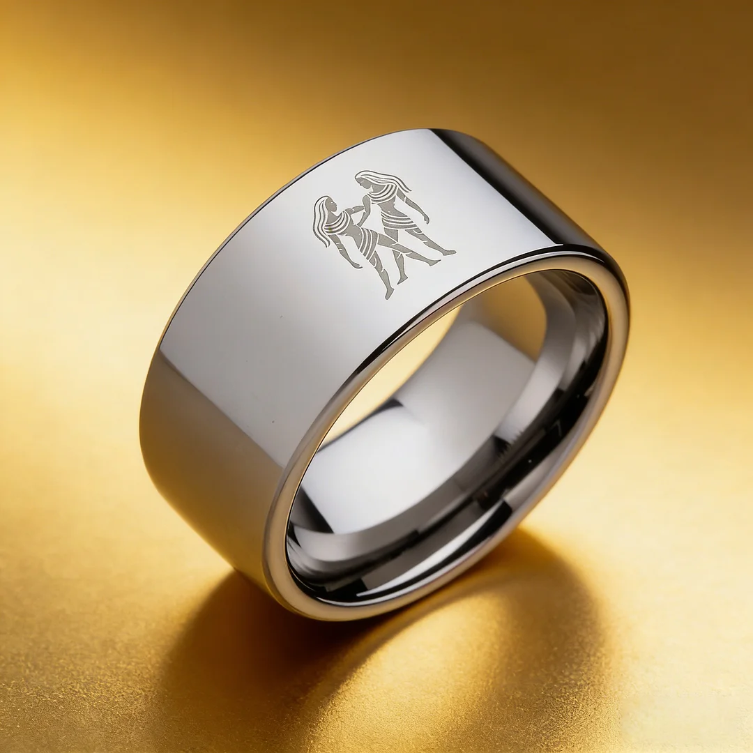 4MM 6MM 8MM 10MM Silver Flat Tungsten Carbide Rings Zodiac Gemini Laser Mens Womens Wedding Bands Comfort Fit