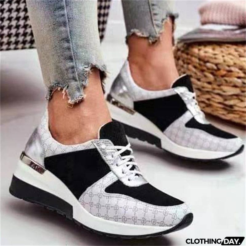 Women's Stylish Contrast Color Lace Up Wedge Shoes
