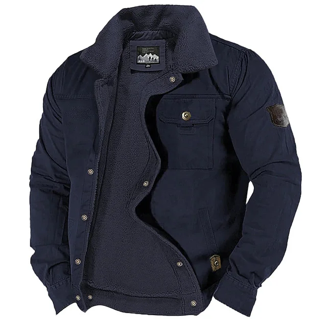 Men's Outdoor Thick Fleece Pocket Shearling Jacket Coat、、URBENIE