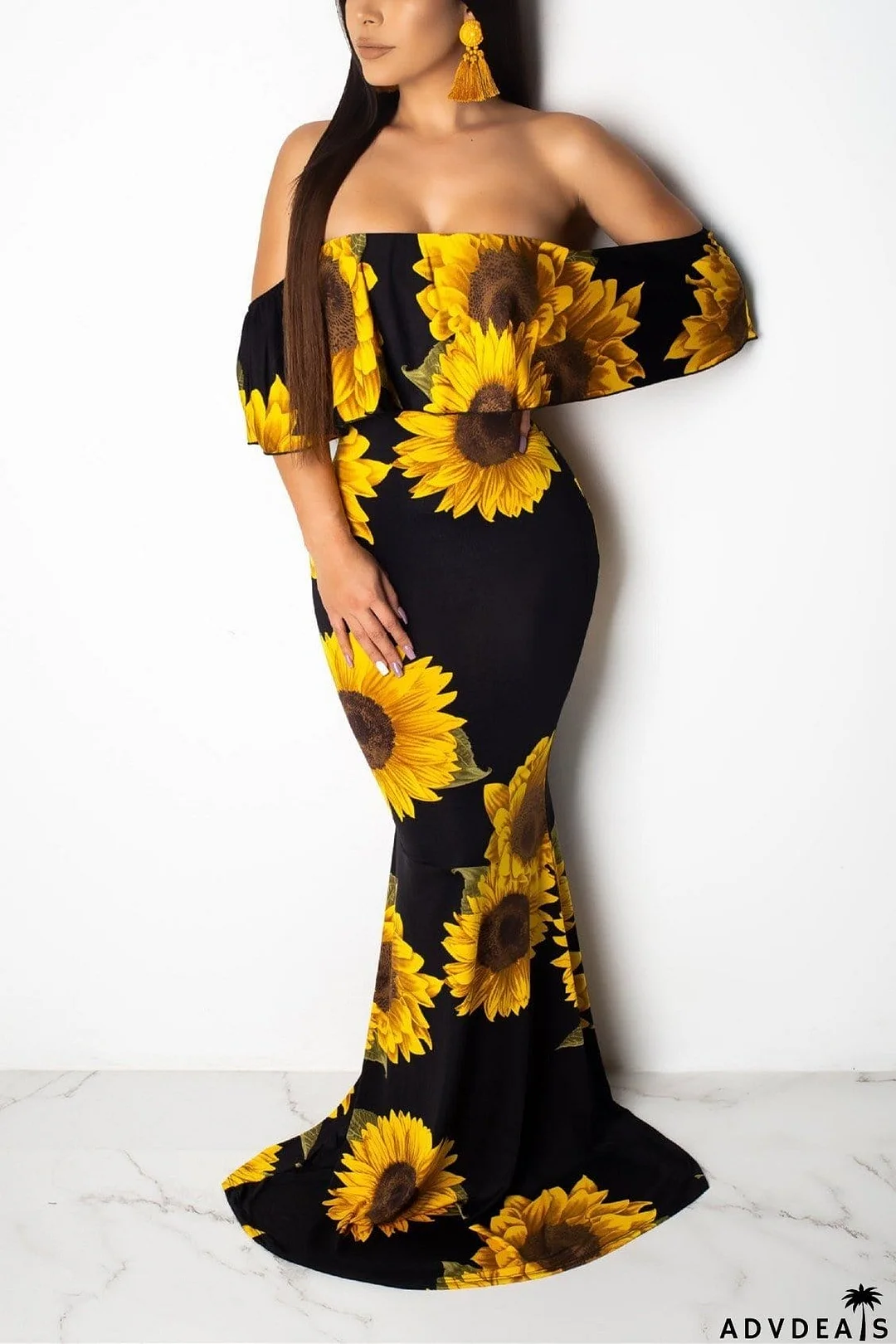 Ruffles Off Shoulder Maxi Dress