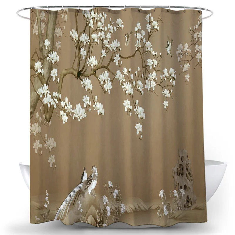 Flower Bird Shower Curtains Waterproof Bathroom Decor 3D Printed Fabric with Hooks Decoration Shower Curtain