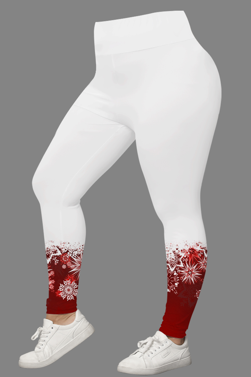 Flycurvy Plus Size Christmas Red Ombre Snowflake Print Legging 2024 - Flycurvy 