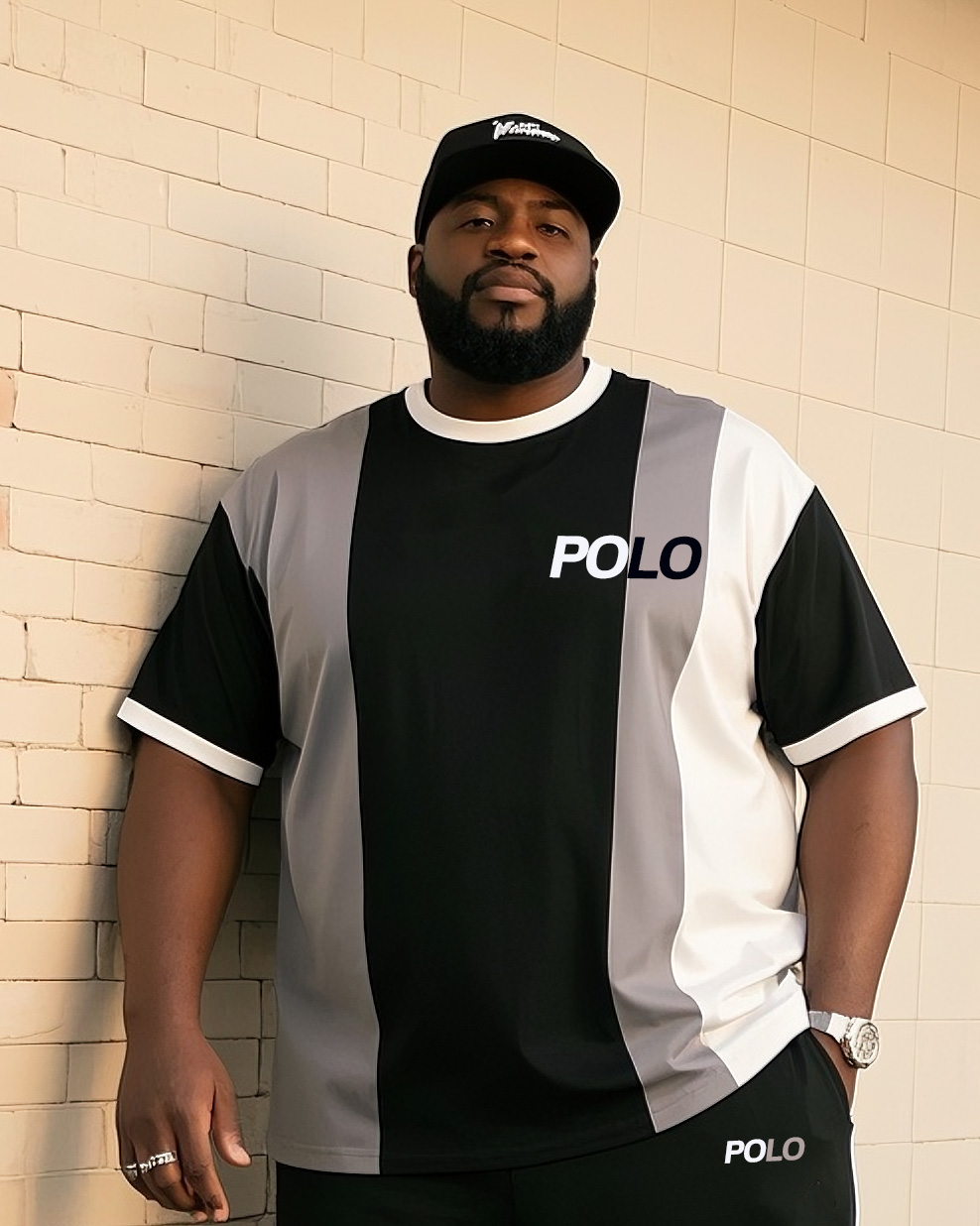 Big Boy's Daily Casual Simple Classic Geometric Black And White Grey Color-matching Crewneck Short-sleeved T-shirt Striped Trousers