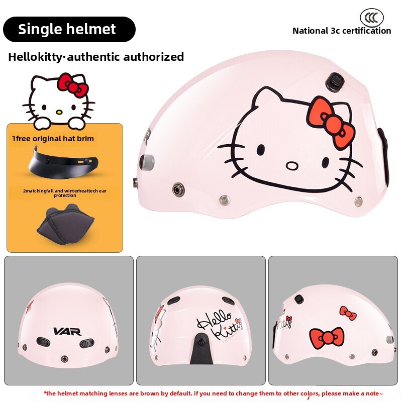 Hello Kitty Face Adult Motorcycle Half Helmet Half Face Skull Cap Chopper Moped A Cute Shop - Inspired by You For The Cute Soul 
