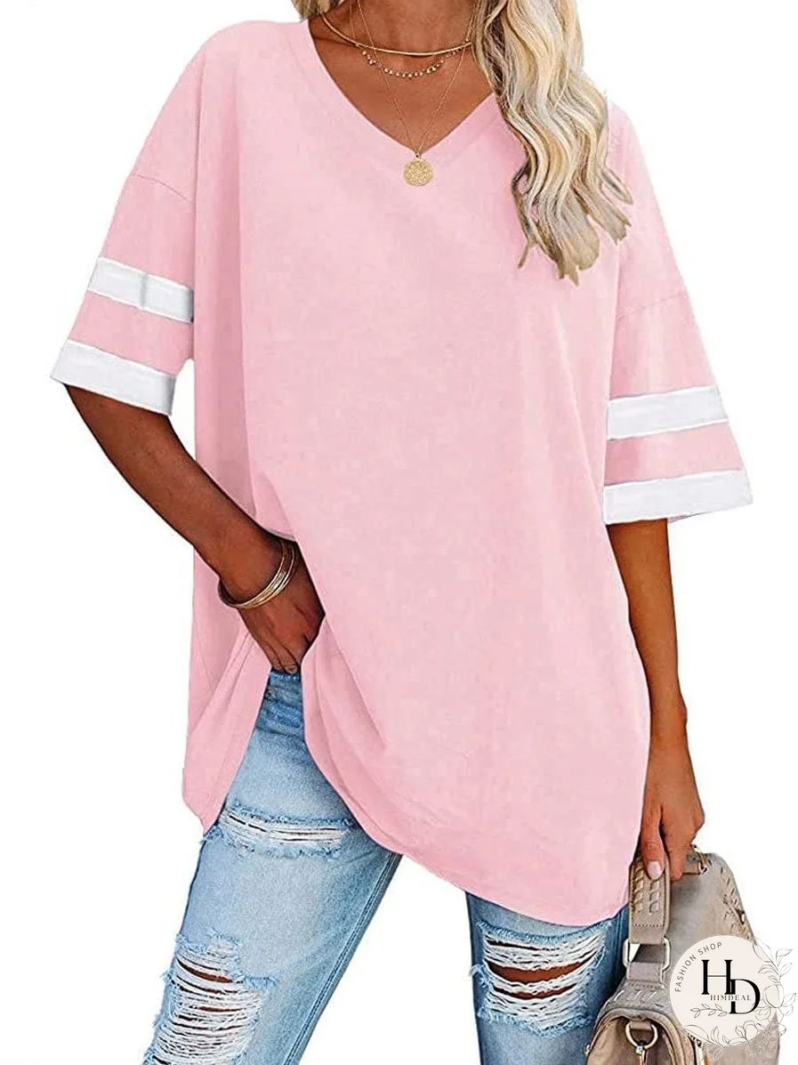 V Neck T-Shirt with Contrast Stripes