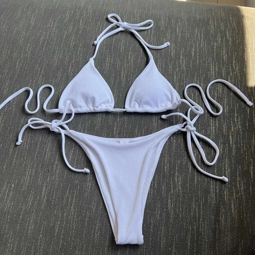 Uveng 2023 New Sexy Three-Point Small Pit Strip Split Swimsuit Bikini Bikini