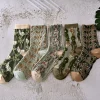 Unique Vintage Flower Design 3D Jacquard 10 Pairs Women Cotton Socks