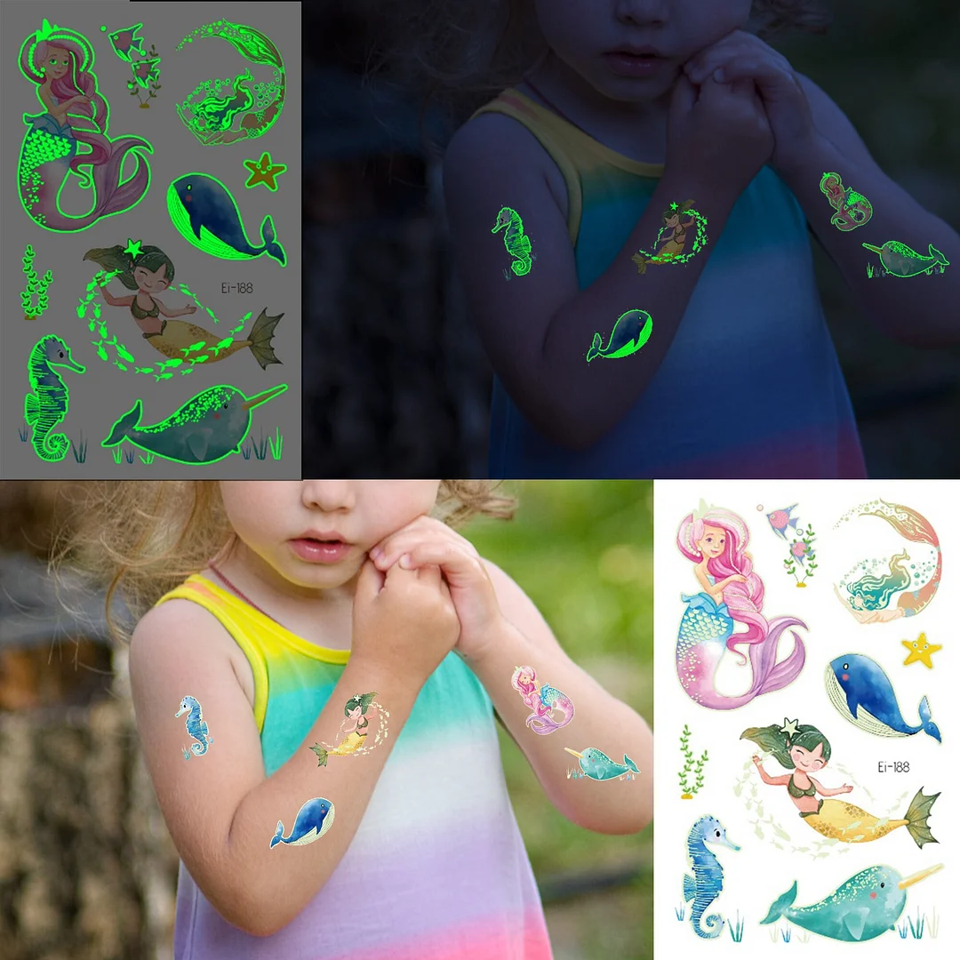 Sdrawing Glow In The Dark Temporary Tattoos For Kids Boys Kids Fake Luminous Tattoo Flash Animal Cartoon Party Favor Set Glowing Zoo