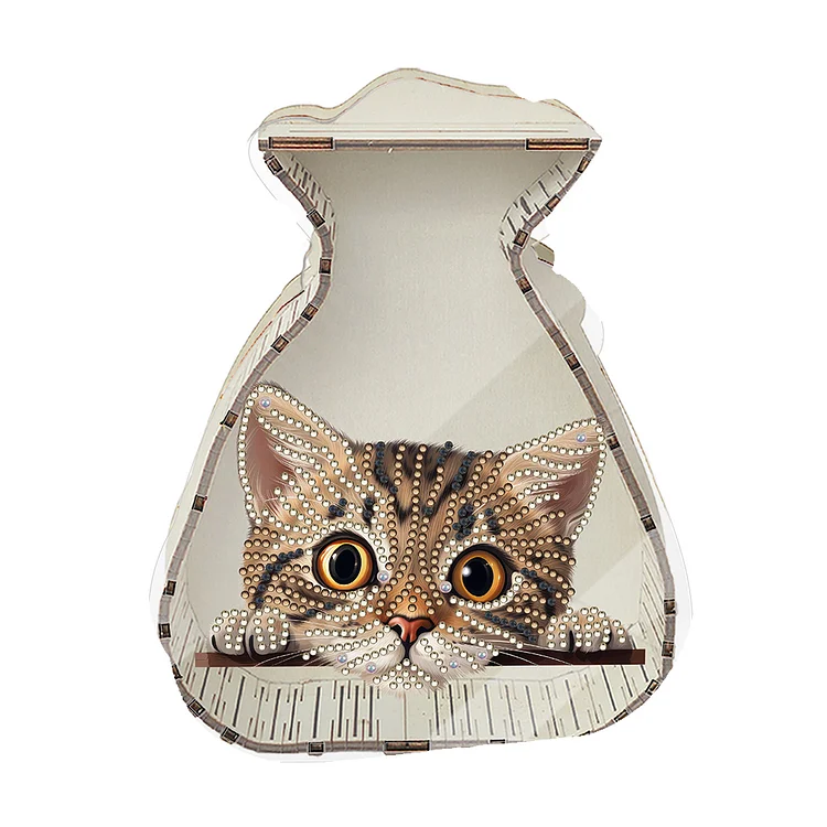 Acrylic Wooden Cat Bag Shape Diamond Painting Change Holder Case Decors