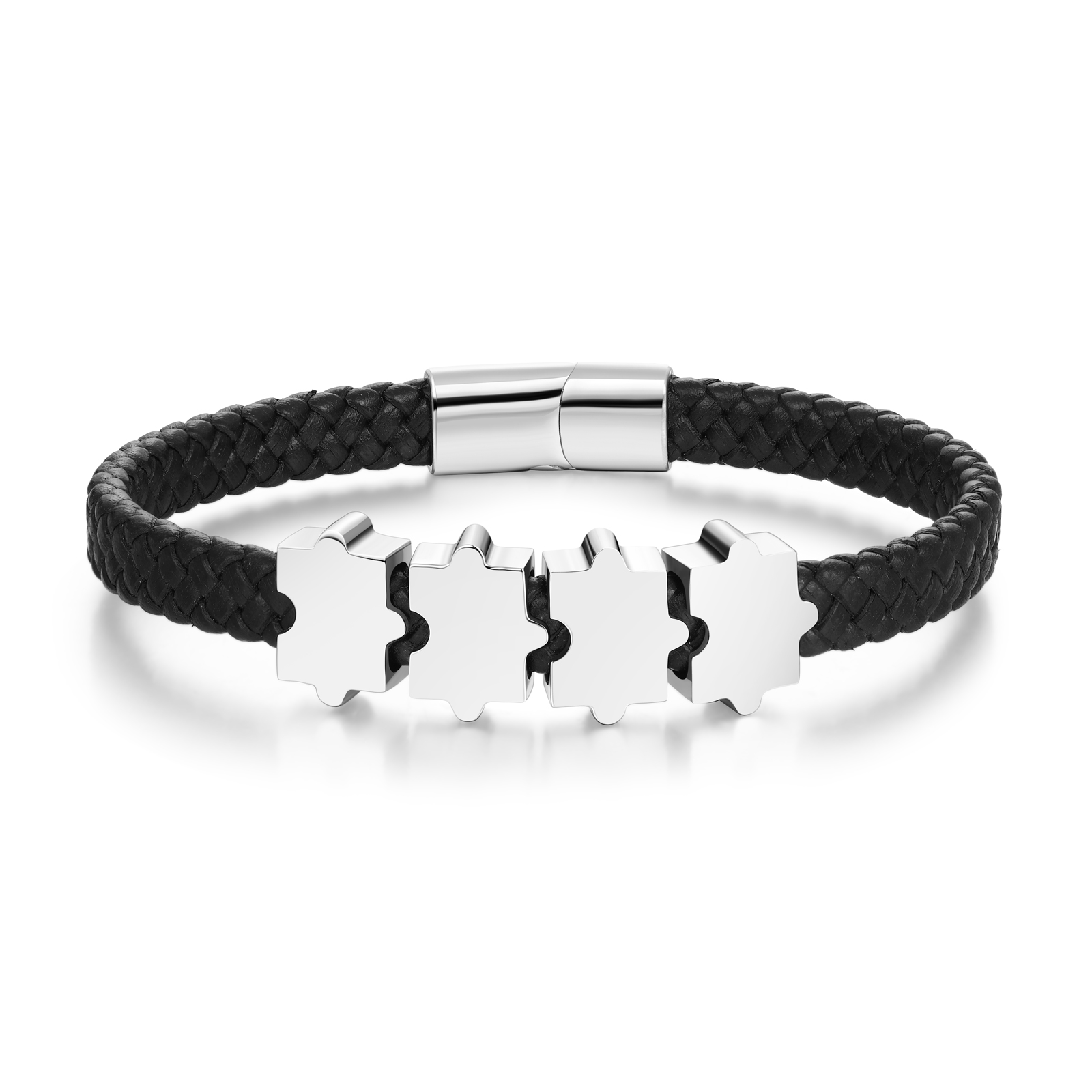 Custom Family Puzzle Bracelet Engrave 4 Names Leather Bracelet Father's Day Gifts for Dad-Jessemade AU