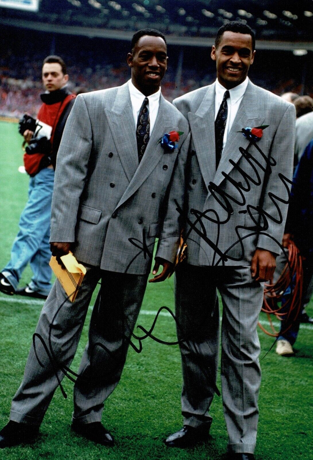 Ian Wright & Mark Bright Signed 12X8 Photo Poster painting Genuine Signature AFTAL COA (1847)