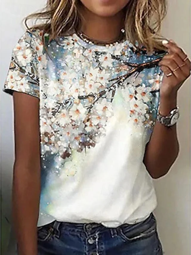 Women's round neck floral design T-shirts socialshop