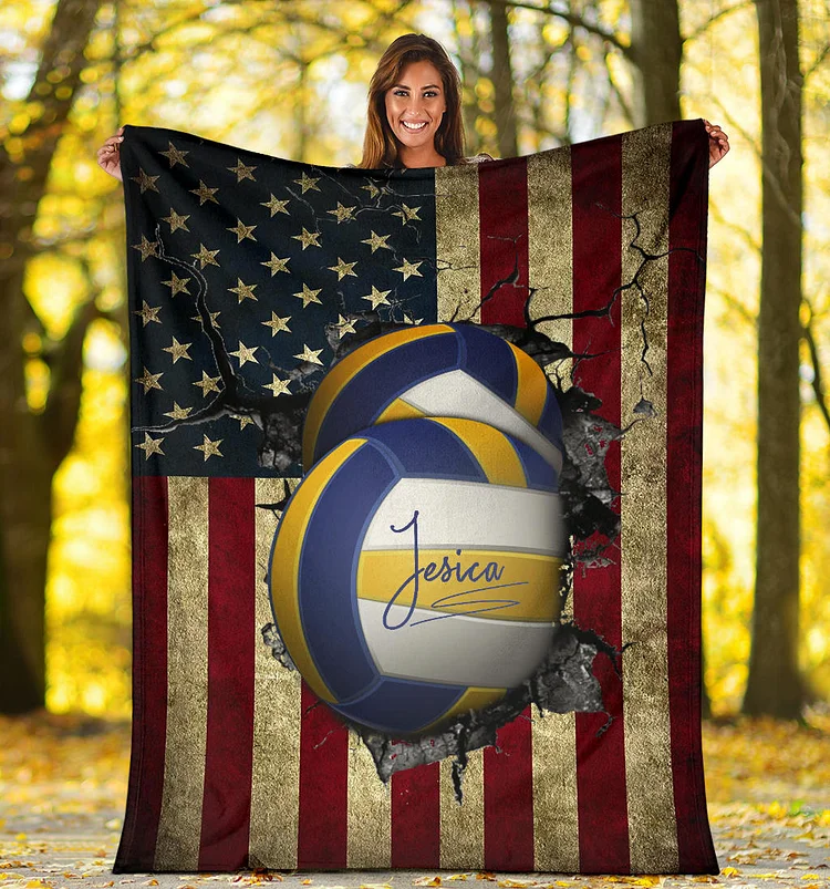 Personalized Volleyball Blanket, Volleyball Girl Sherpa Fleece Blanket | BKKid574