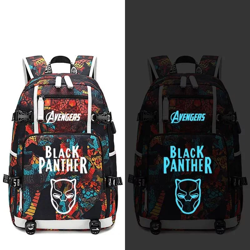 Buzzdaisy Avengers Black Panther #13 USB Charging Backpack School NoteBook Laptop Travel Bags Luminous