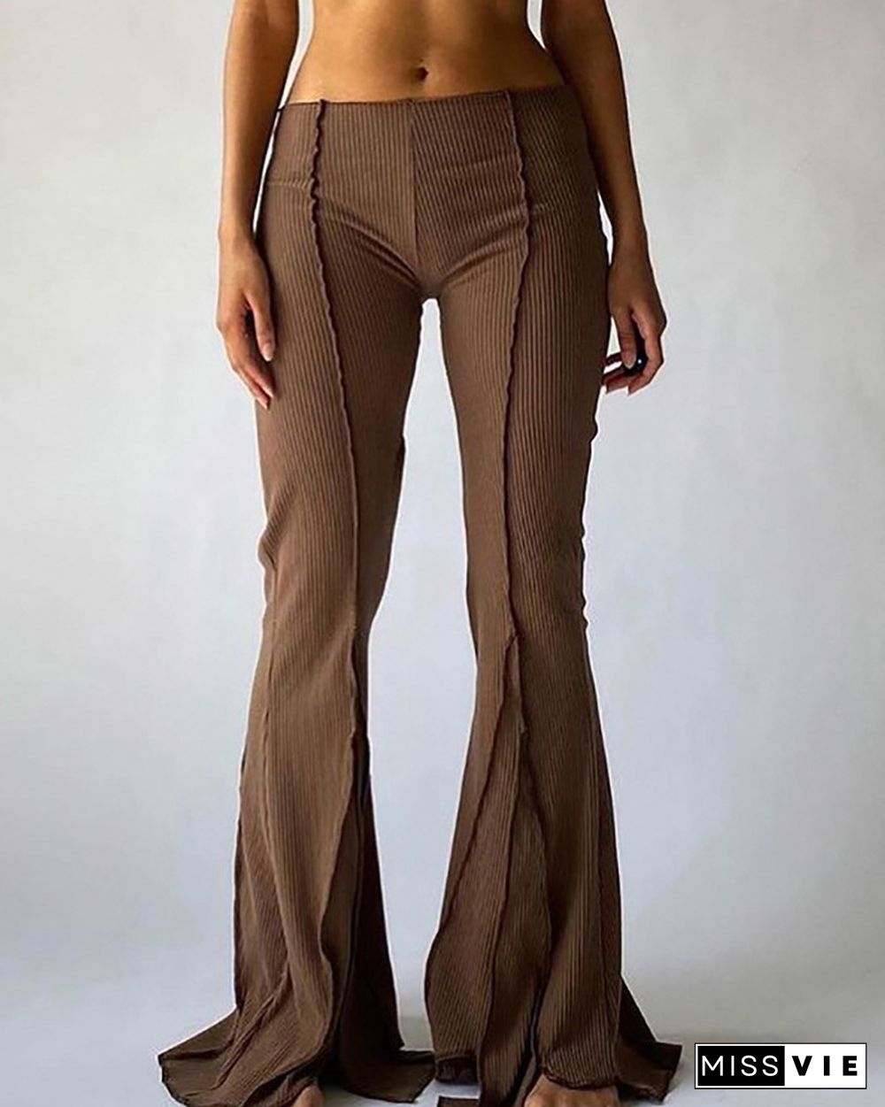 Contrast Piping Knit Bootcut Pants