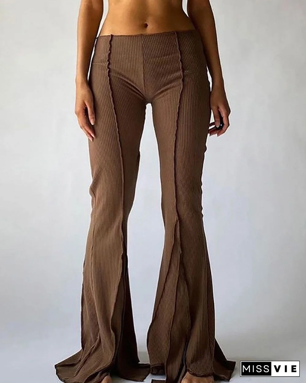 Contrast Piping Knit Bootcut Pants