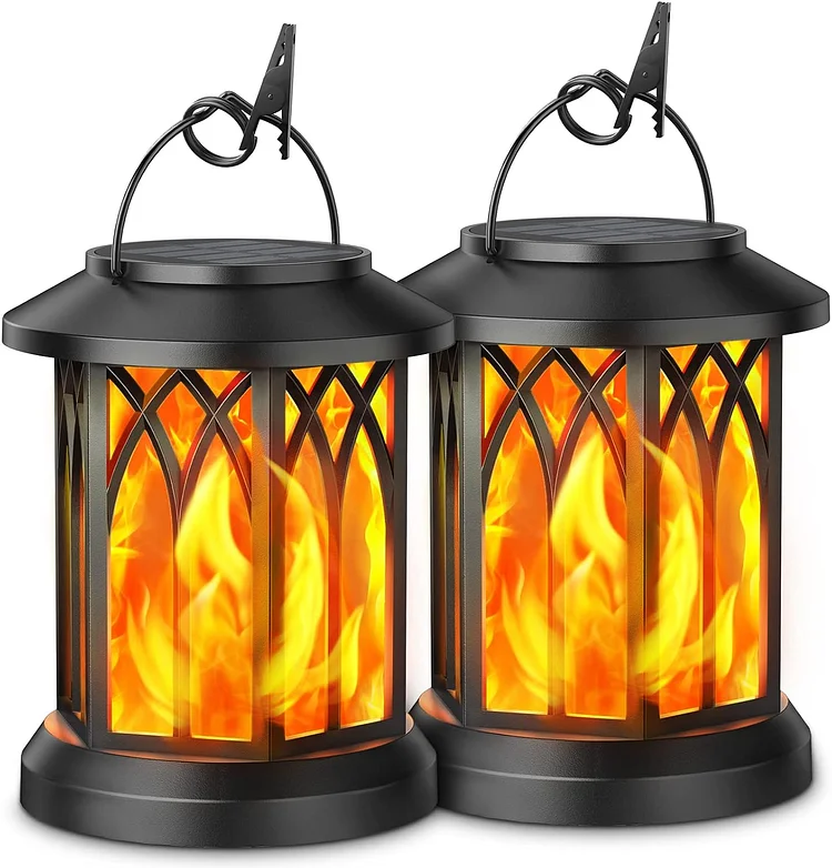 🔥 upgraded flickering flame solar lantern outdoor waterproof light 