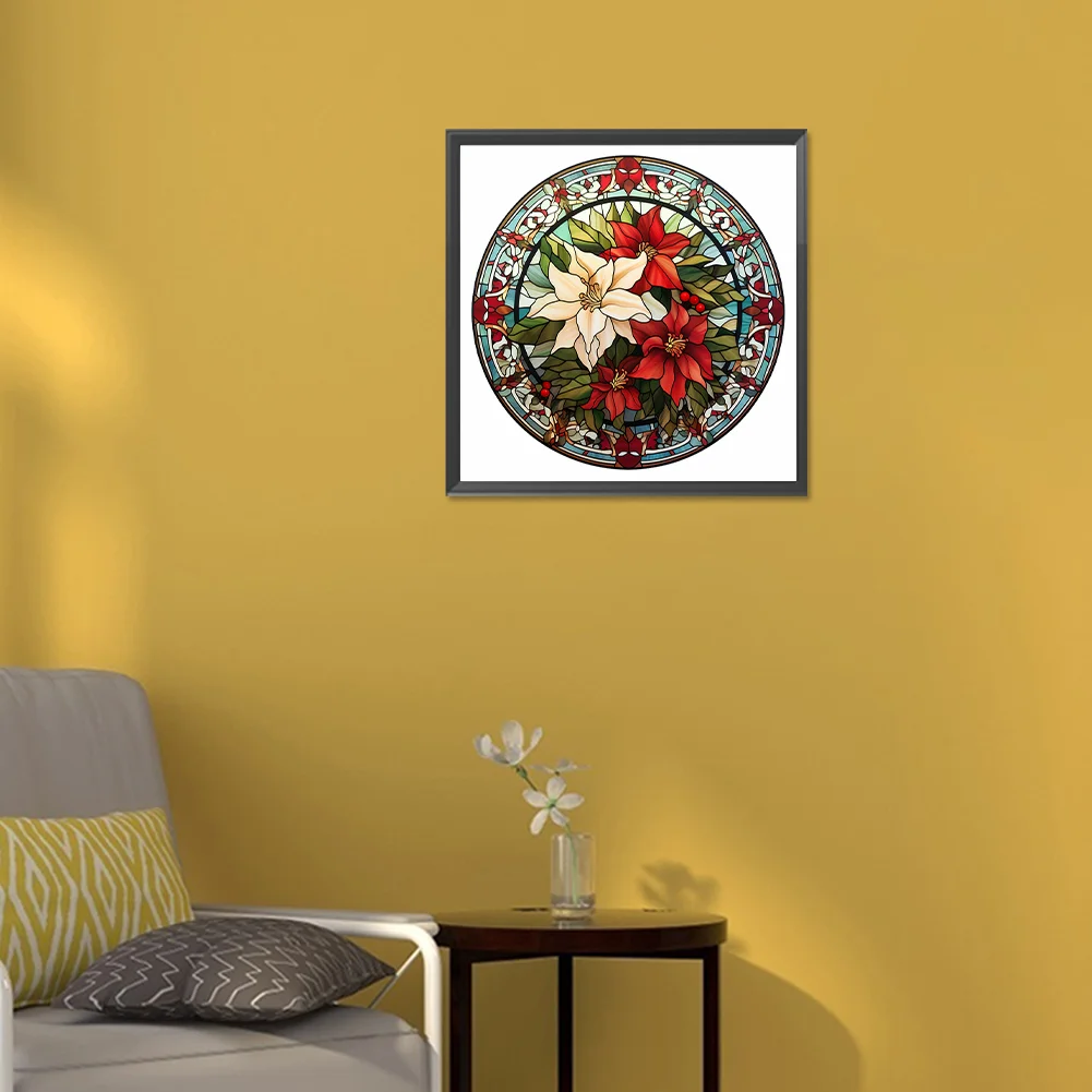 Diamond Painting - Full Round Drill - Stained Glass Poinsettia(Canvas|30*30cm)