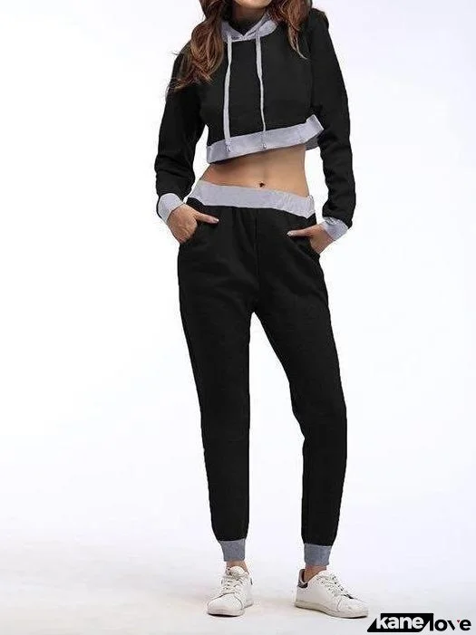 Women Splicing Hooded Sportswear Suit