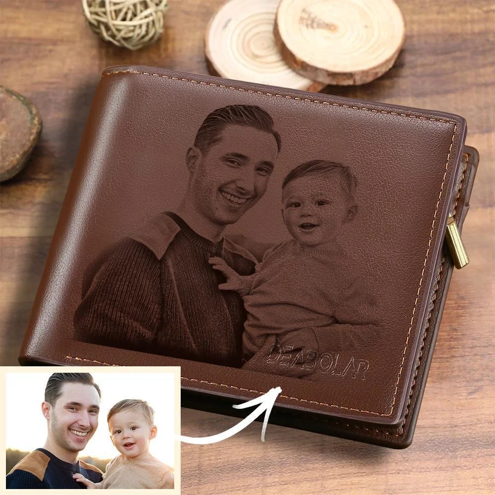 Custom Photo and Text Father's Day Gifts For Men Photo Wallet Custom Photo Engraved Wallet Gifts For Him